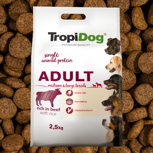 TropiDog Premium Adult für mittlere & große Rassen mit Rind & Reis 2,5kg (21)