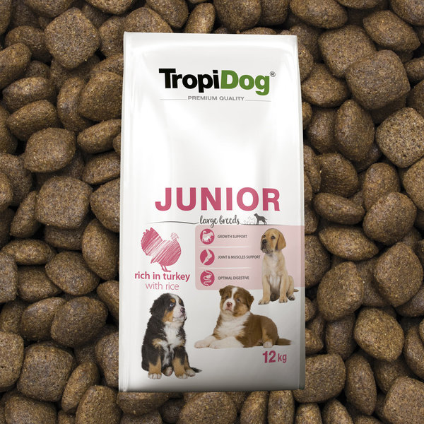 TropiDog Premium Junior für große Rassen mit Truthahn & Reis 12kg