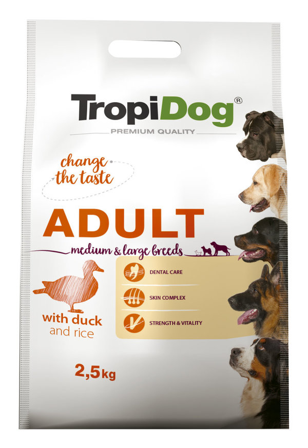 TropiDog Premium Adult für mittlere & große Rassen mit Ente & Reis 2,5kg (21)