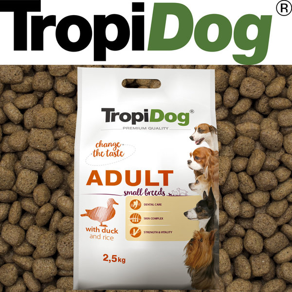 TropiDog Premium Adult für kleine Rassen mit Ente & Reis 2,5kg (21)