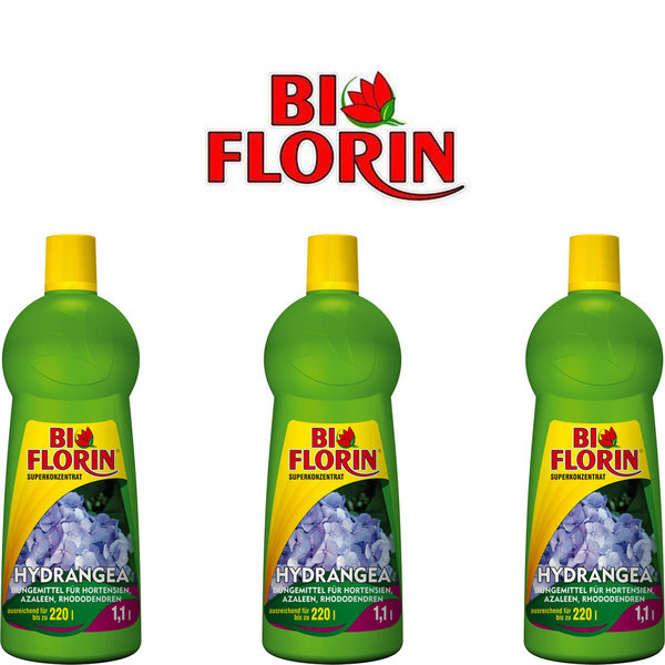 BI FLORIN Hydrangea 3x 1100ml Pflanzendünger Hortensien Azaleen Rhododendren