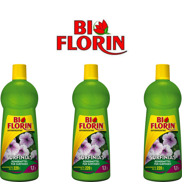 BI FLORIN Surfinias 3x 1100ml Pflanzendünger für Petunien,Fuchsien,Verbenen und andere Blühpflanzen